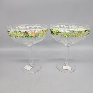 2 Jimmy Buffett Margaritaville Margarita Glass It's Five O'Clock Somewhere